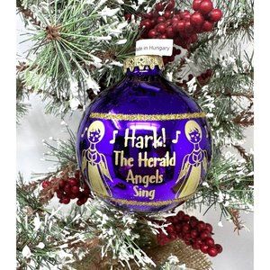 Bronner’s Christmas Ornament Purple Hark the Herald Angels Blown Glass Hungary